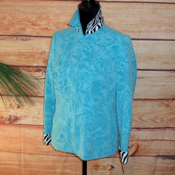 Rafael Turquoise Floral Zebra Zip Jacket, Size 8 - Picture 5 of 12